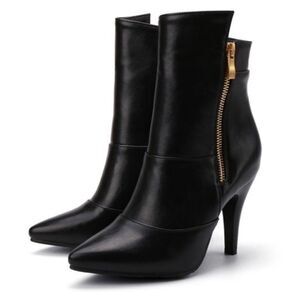 Elegant Black Ankle Boots with Gold Zipper